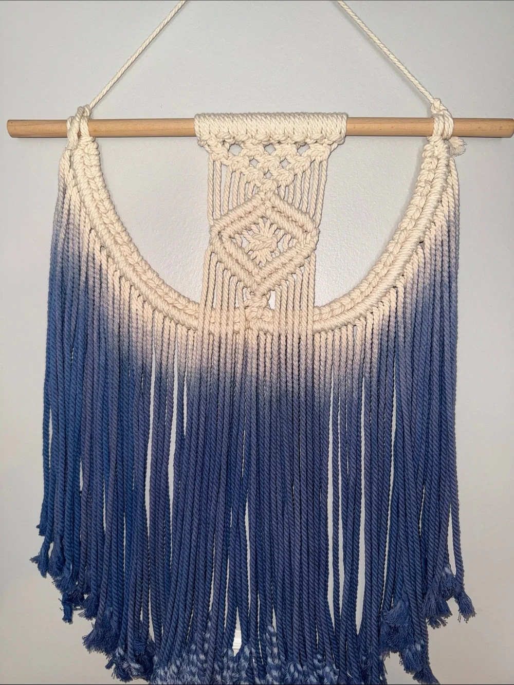 Handmade Macramé Wall Hanging in Cream and Navy